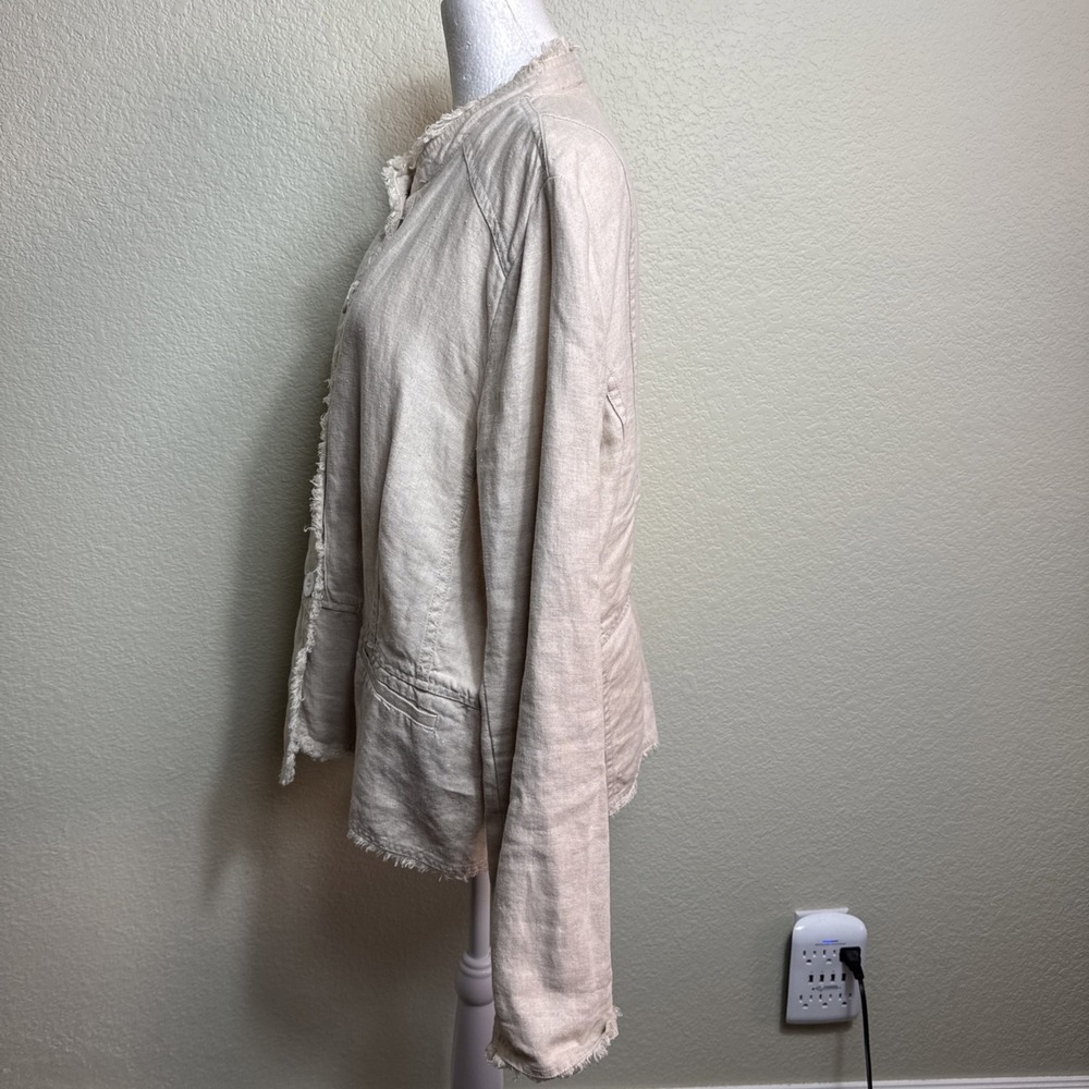 Charter Club Women's Blazer Beige Size XL Linen Button Front Fringe Casual - Picture 4 of 6